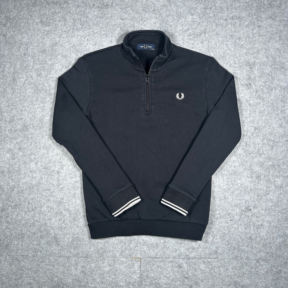 Fred Perry 1/4 zip Pullover sweater Kids 11-12yrs Black Laurel Wreath Sweatshirt
